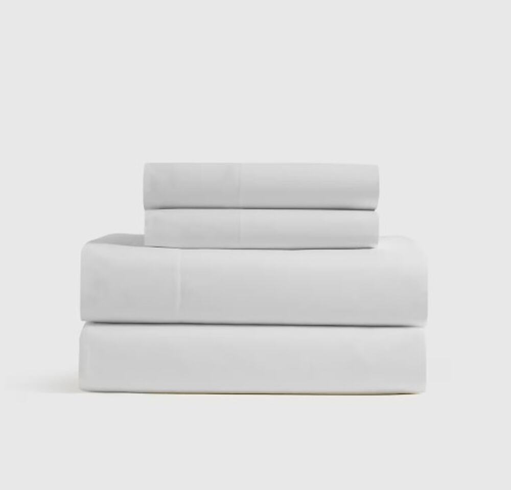 Quince Queen Cotton Percale Sheet Set WHITE 4 Piece + Shams 100% Organic OPEN